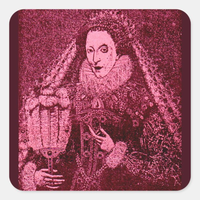 Sticker Carré Reine Elizabeth I en rose (Devant)