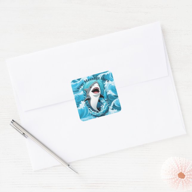 Sticker Carré Rejoignez-nous pour un requin mordant (Enveloppe)