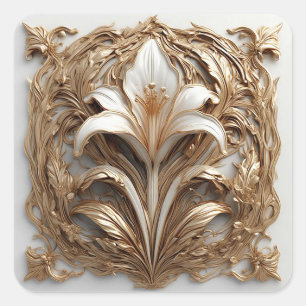 Sticker Carré Relief floral doré orné