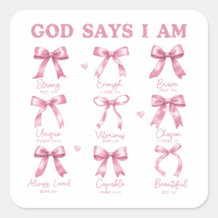 Sticker Carré Religieux Moderne Coquette Rose Bows Dieu Dit Que