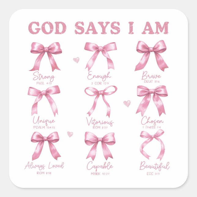 Sticker Carré Religieux Moderne Coquette Rose Bows Dieu Dit Que  (Devant)