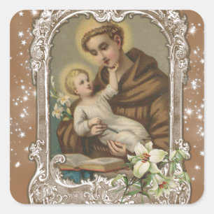 Sticker Carré Religieux Saint Antoine Bébé Jésus prêtre catholiq