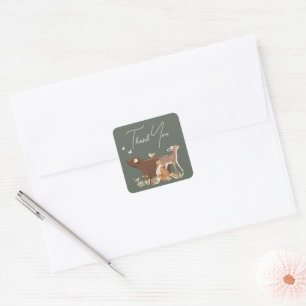 Sticker Carré Remerciement Baby Shower Animaux Forestiers Amis