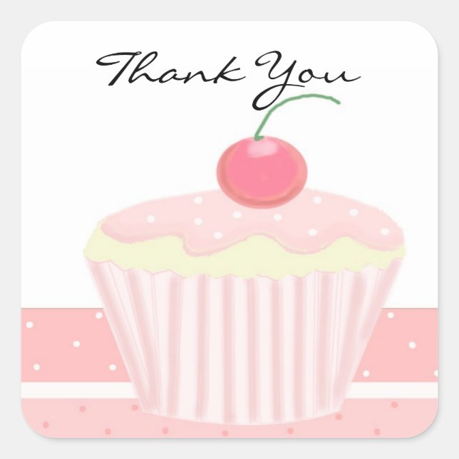Sticker Carré Remerciement Cupcake Rose (Devant)