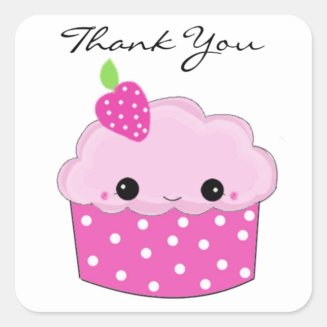 Sticker Carré Remerciement Cupcake Rose (Devant)