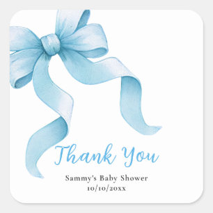 Sticker Carré Remerciement de Baby Shower Arc-en-ciel Bleu Coque