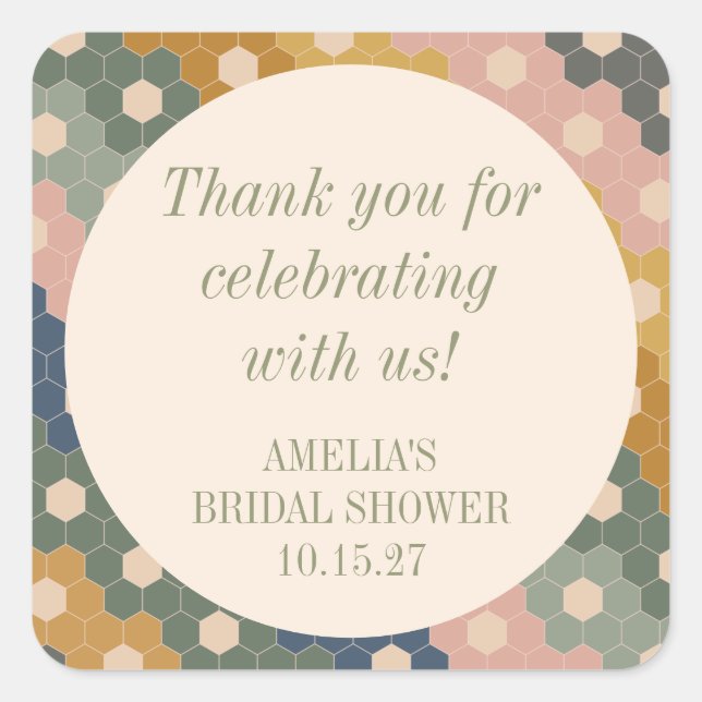 Sticker Carré Remerciement de Fête de Mariée Personnalisé Bohème (Devant)