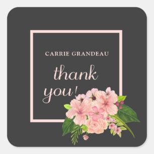Sticker Carré Remerciement de fin d'études floral rose et charbo