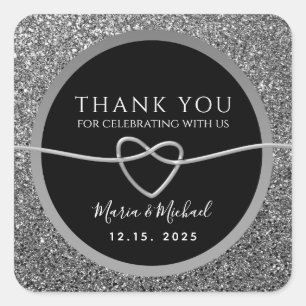 Sticker Carré Remerciement de mariage argent noir