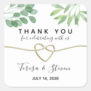 Sticker Carré Remerciement de mariage avec verdure d'eucalyptus