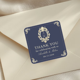 Sticker Carré Remerciement de mariage baroque bleu marine