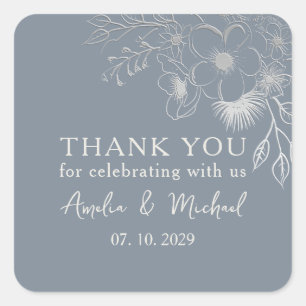 Sticker Carré Remerciement de mariage bleu poussiéreux vintage