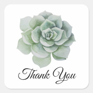 Sticker Carré Remerciement de mariage bohème floral sauge succul