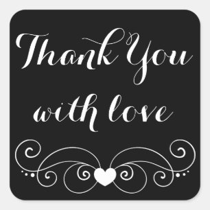 Sticker Carré Remerciement de mariage cœur amour noir et blanc