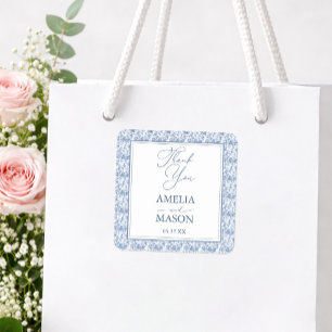 Sticker Carré Remerciement de mariage élégant floral bleu vintag