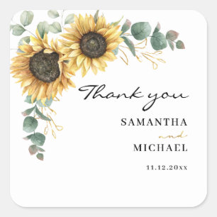Sticker Carré Remerciement de mariage floral au tournesol