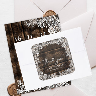 Sticker Carré Remerciement de mariage floral en dentelle de bois
