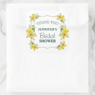 Sticker Carré Remerciement de Mariage Floral Jaune Frais de Prin