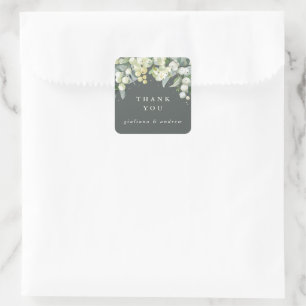 Sticker Carré Remerciement de mariage gris vert Snowberry + Euca