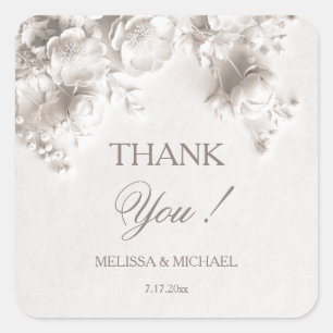 Sticker Carré Remerciement de mariage Ivory 3D Roses