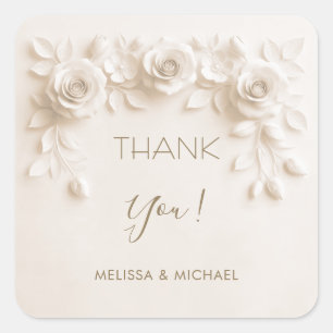 Sticker Carré Remerciement de mariage Ivory 3D Roses