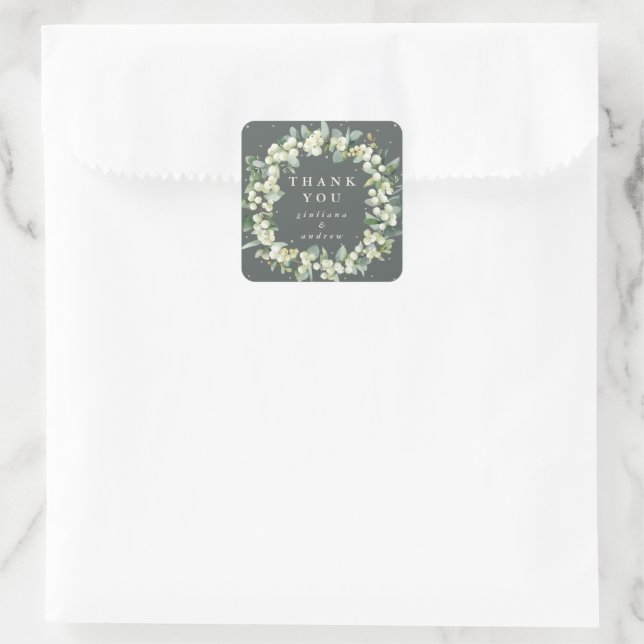 Sticker Carré Remerciement de mariage Sneezeweed+Eucalyptus (Sac)
