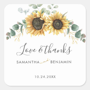 Sticker Carré Remerciement de mariage Sunflower Eucalyptus Green