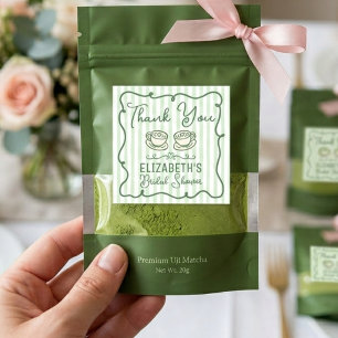 Sticker Carré Remerciement de Mariage Vert Matcha Dessiné à la M