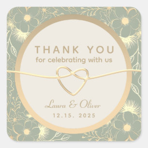 Sticker Carré Remerciement de mariage vert sauge