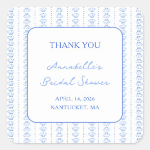 Sticker Carré Remerciement Élégant Bleu pour une Baby Shower Côt