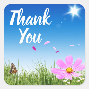 Sticker Carré Remerciement Floral Fleur de Daisy Papillon Fleur