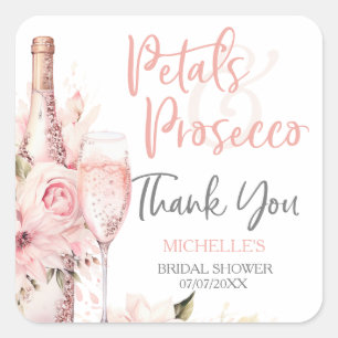 Sticker Carré Remerciement floral Prosecco et Pétales Boho rose 