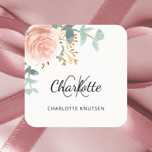 Sticker Carré Remerciement floral rose or verdure