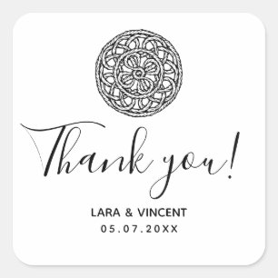 Sticker Carré Remerciement noir et blanc de style macramé