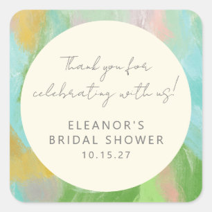 Sticker Carré Remerciement Personnalisé de Mariage avec Aquarell