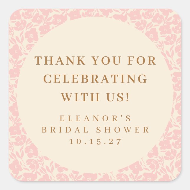 Sticker Carré Remerciement Personnalisé Fête de Mariage Floral R (Devant)