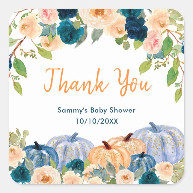 Sticker Carré Remerciement pour Baby Shower Mariage Citrouilles  (Devant)