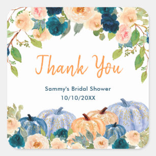 Sticker Carré Remerciement pour Baby Shower Peach et Citrouilles