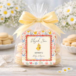 Sticker Carré Remerciement pour Baby Shower Rustique Poulet