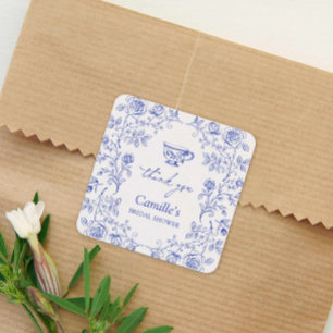 Sticker Carré Remerciement pour Baby Shower Thè au Bleu