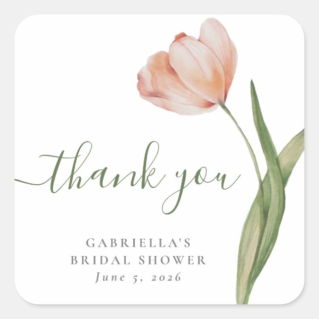Sticker Carré Remerciement pour Baby Shower Thème Tulipe Aquarel (Devant)