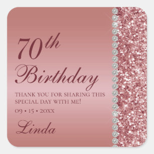 Sticker Carré Remerciement pour un 70e anniversaire en or rose é