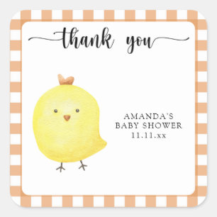 Sticker Carré Remerciement pour une baby shower Cute Chick