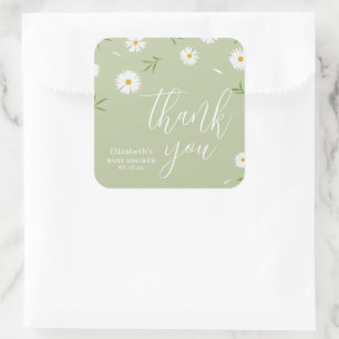 Sticker Carré Remerciement pour une Baby Shower Élégante Daisy p