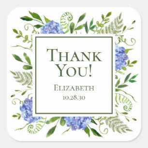 Sticker Carré Remerciements de Baby Shower Mariée aux Hortensias