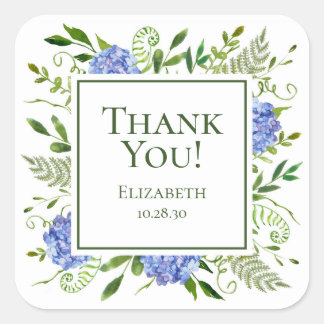 Sticker Carré Remerciements de Baby Shower Mariée aux Hortensias