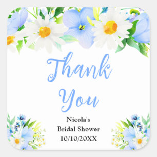 Sticker Carré Remerciements de Baby Shower Mariée Marguerites Ne