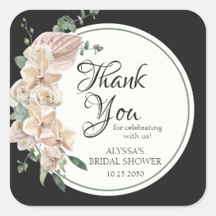 Sticker Carré Remerciements de Baby Shower Tropical Floral Aquar
