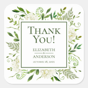 Sticker Carré Remerciements de mariage floral Hydrangeas blanche