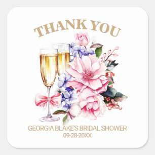 Sticker Carré Remerciements de mariage pour la champagne florale